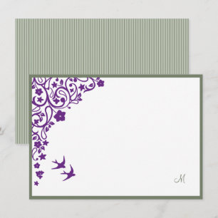 Secret Garden Sage Stripe Script Monogram Note Card