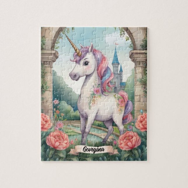Secret Garden Unicorn Personalized Kids Jigsaw Puzzle (Vertical)