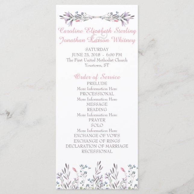 Secret Garden Watercolor Floral Program Cards (Front)