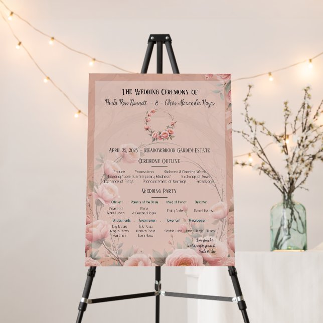 Secret Garden Wedding Ceremony Program Sign (In Situ (Stand))