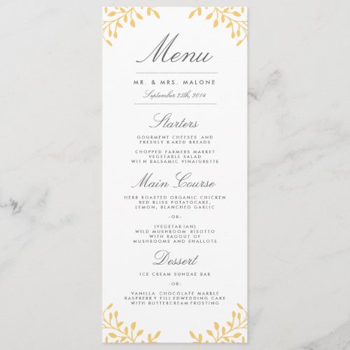 Secret Garden Wedding Dinner Menu _ Mustard Yellow