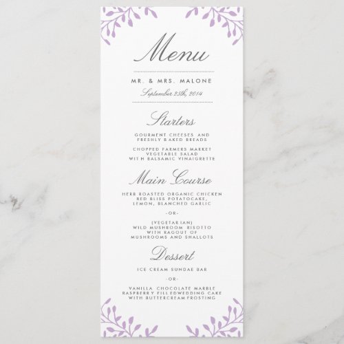 Secret Garden Wedding Dinner Menu - Orchid