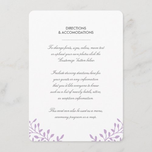 Secret Garden Wedding Insert Card - Orchid