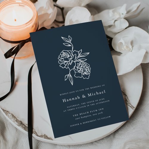 Secret Garden Wedding Invitation  Navy