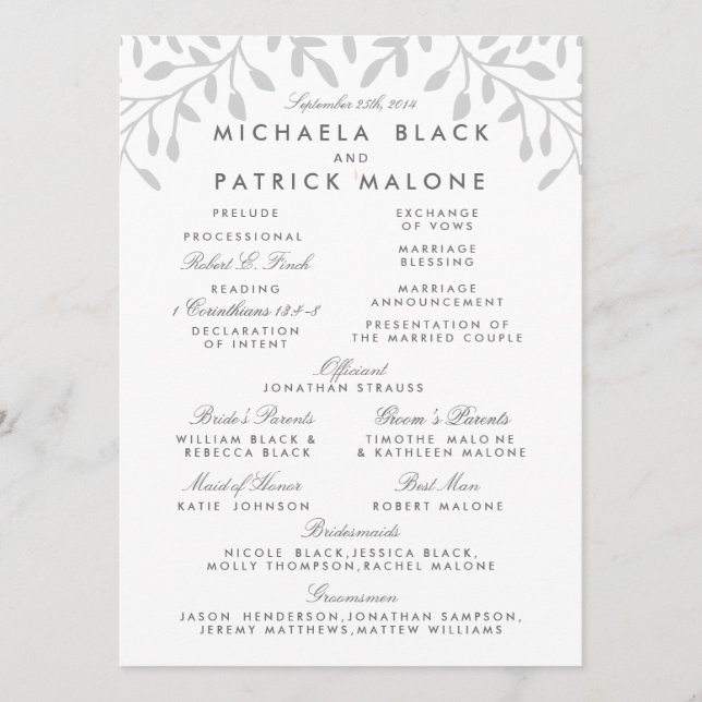 Secret Garden Wedding Program (Front)