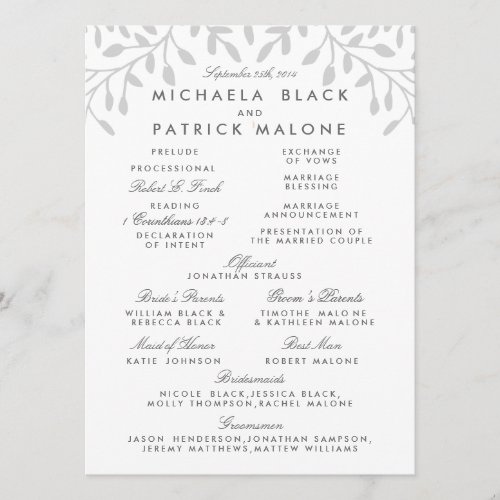 Secret Garden Wedding Program