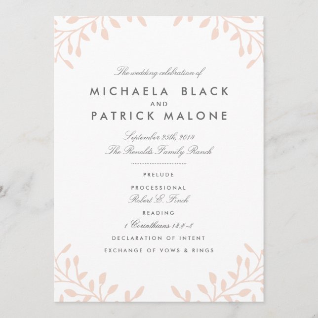 Secret Garden Wedding Programs - Blush (Front)