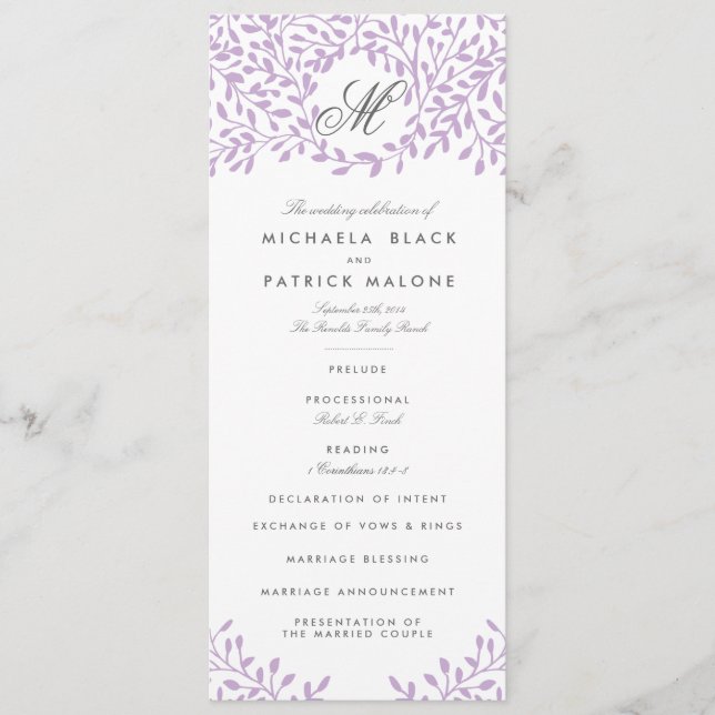 Secret Garden Wedding Programs - Orchid (Front)