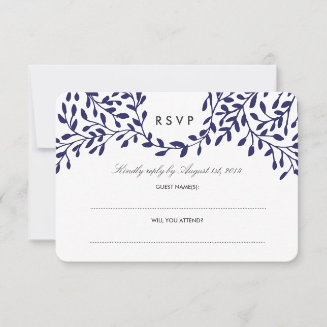 Secret Garden Wedding RSVP - Navy Card (Front)