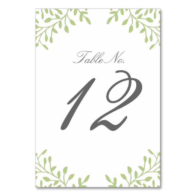 Secret Garden Wedding Table Number - Green (Front)