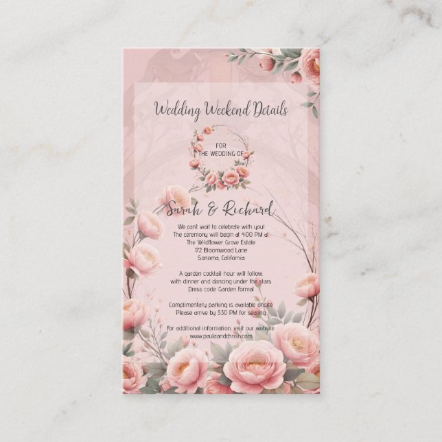 Secret Garden Wedding Weekend Info Enclosure Card (Front)