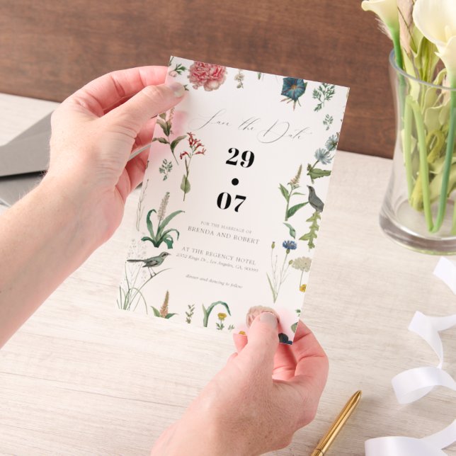 Secret Garden WildFlowers Frame Save The Date Vellum Invitations (Handheld)