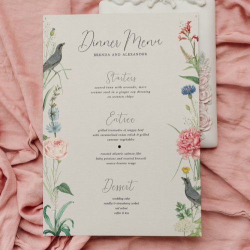 Secret Garden WildFlowers Frame Wedding Menu Invitation