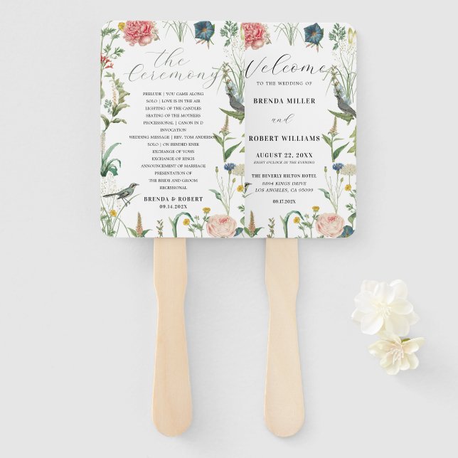 Secret Garden Wildflowers Wedding Frame Hand Fan (Front and Back)
