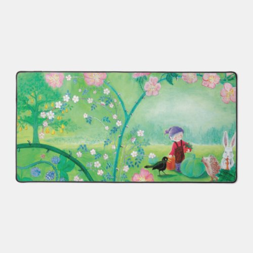 Secret Garden with Gnome Illustration Desk Mat