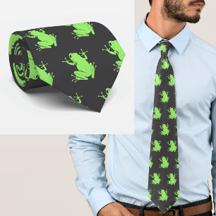 Secret Heart Green Frog Minimalist Graphic Neck Tie
