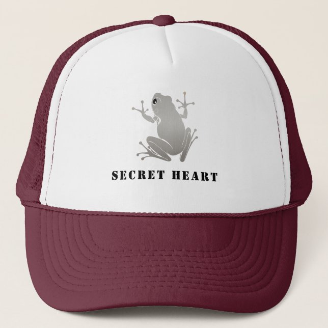 Secret Heart Silver Frog Custom Text Trucker  Hat (Front)