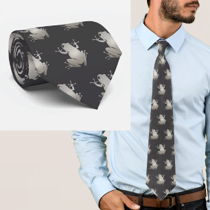 Secret Heart Silver Frog Minimalist Graphic Neck Tie