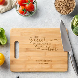 Secret Ingredient is Always Love Family Name Engraved Cutting Board