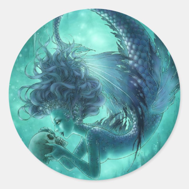 Secret Kisses Dark Mermaid Round Sticker (Front)