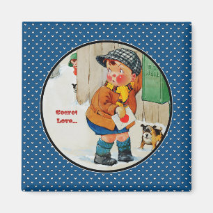 Secret Love. Vintage Art Valentine's Day Gift Magnet