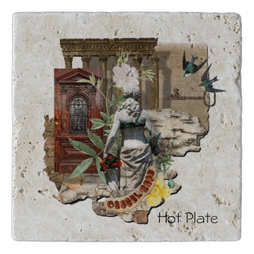 Secret of Roma Trivet Collage Art on Stone Trivet