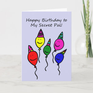 Secret Pal Birthday Card, Balloon People Card