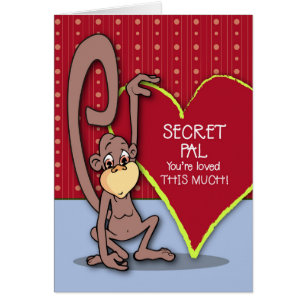 Secret Pal Cute Monkey on Valentine’s Day Cards