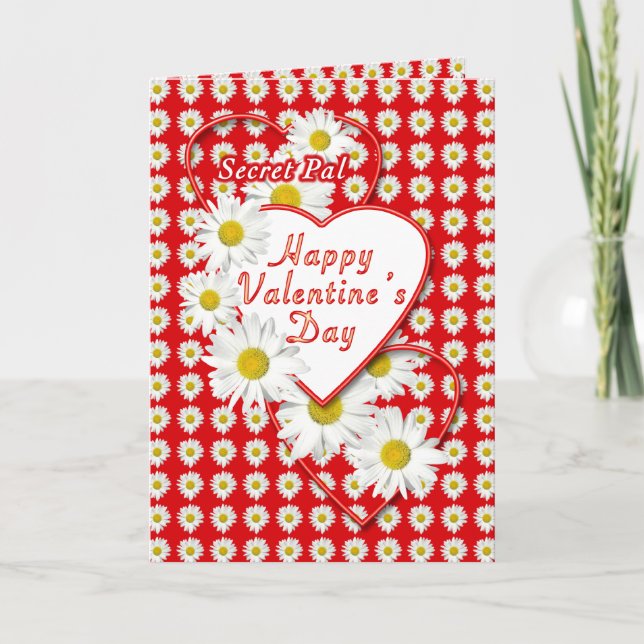 Secret Pal Daisies and Hearts Valentine Card (Front)