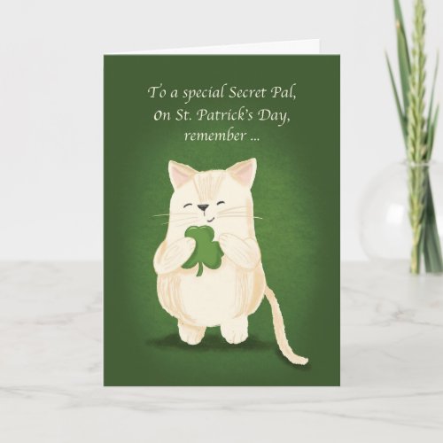 Secret Pal St Patricks Day Cute Kitten Shamrock Card