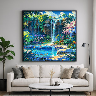 Secret Pond - Colorful Nature Illustration Style Poster