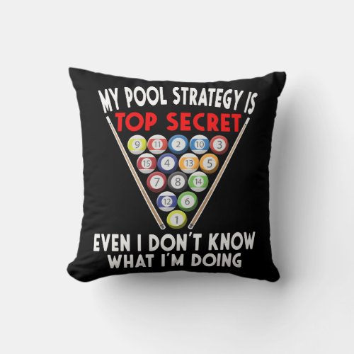 Secret Pool Strategy 8 Ball Funny Billiard Player Throw Pillow