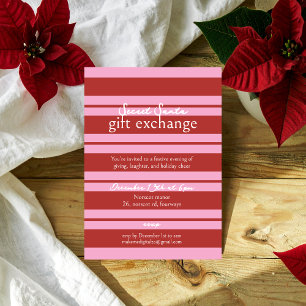 Secret Santa Cabana Pink and red Stripe Preppy Invitation