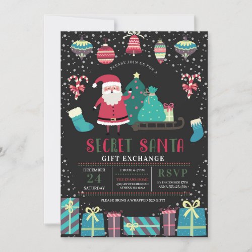 Secret Santa Christmas Holiday Gift Exchange Invitation