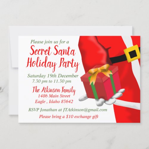 Secret Santa Christmas Holiday Gift Exchange Party Invitation