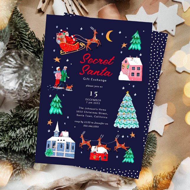Secret Santa Christmas Holiday Party Invitation (Secret Santa Christmas Holiday Party Invitation)