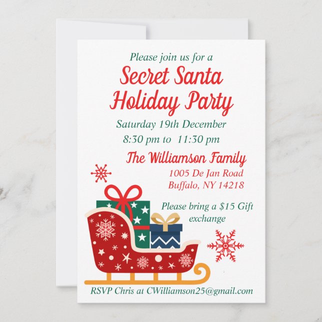 Secret Santa Christmas Holiday Party Invitation (Front)