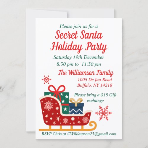 Secret Santa Christmas Holiday Party Invitation