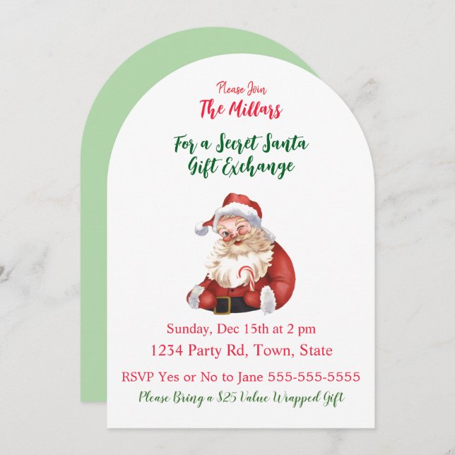 SECRET SANTA Christmas Party Invitation (Front/Back)