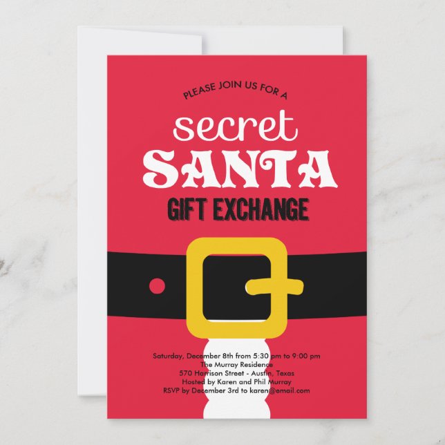 Secret Santa Christmas Party Invitations (Front)