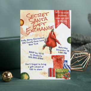 Secret Santa Christmas Party Modern Watercolor Invitation