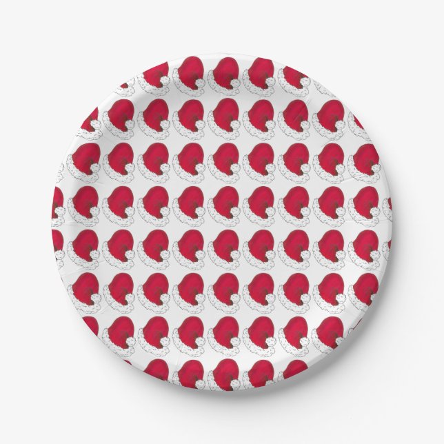Secret Santa Claus Father Christmas Red Hat Paper Plates (Front)