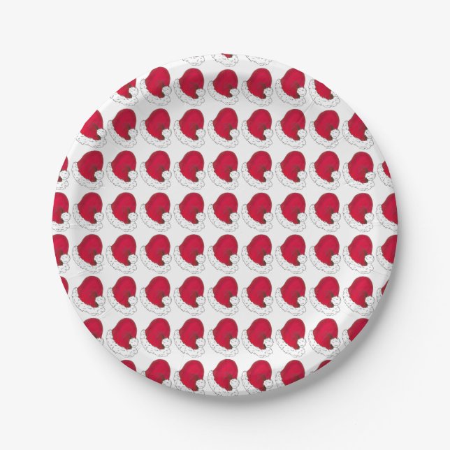 Secret Santa Claus Father Christmas Red Hat Paper Plates (Front)