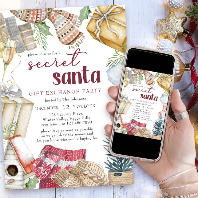 Secret Santa Cozy Christmas Gift Exchange Party Invitation (Secret Santa Gift Exchange Party)