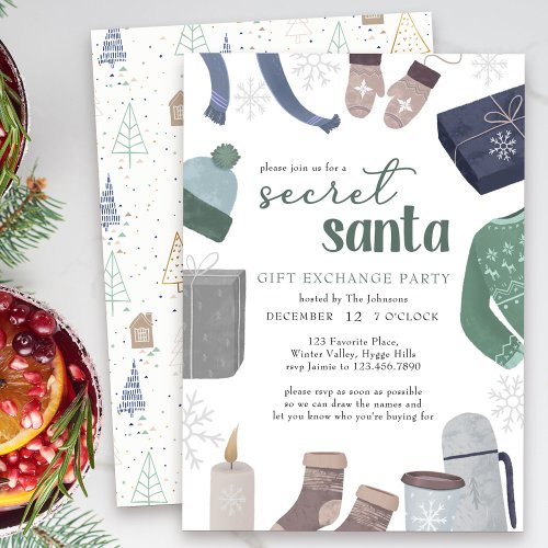 Secret Santa Cozy Winter Gift Exchange Party Invitation