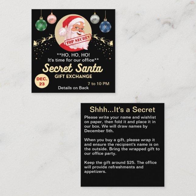 Secret Santa Gift Exchange Black Party SM invite (Front/Back)
