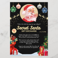 Secret Santa Gift Exchange Black Xmas Event Party Flyer