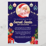 Secret Santa Gift Exchange Blue Xmas Event Party Flyer