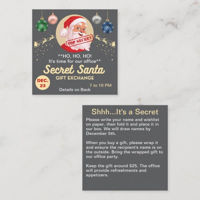 Secret Santa Gift Exchange Gray Party Small Invite (Front/Back)