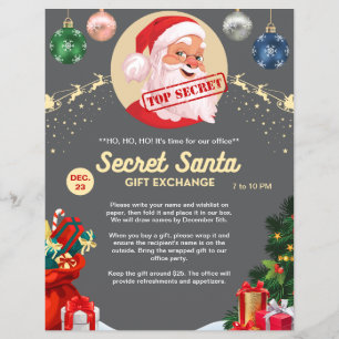 Secret Santa Gift Exchange Gray Xmas Event Party Flyer